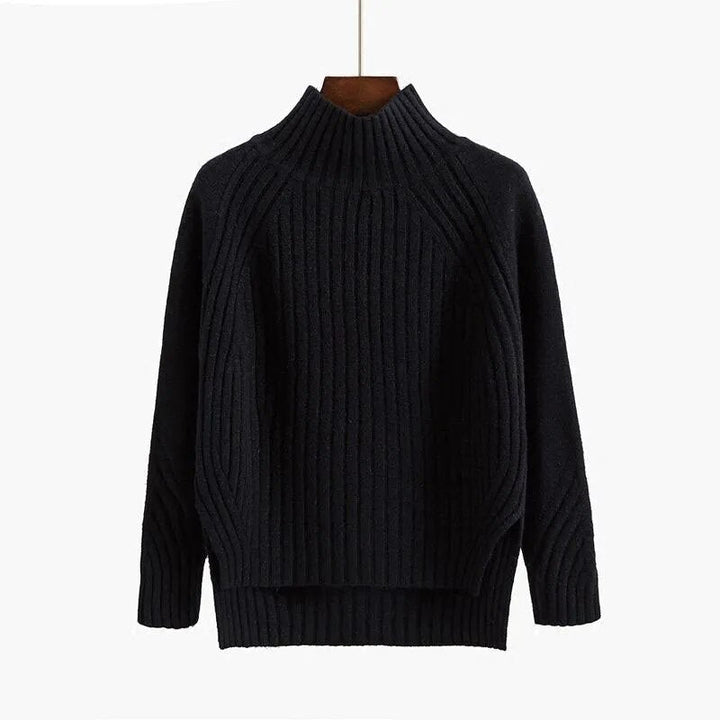 Beatrice | Damen Gerippter Winterpullover mit hohem Kragen