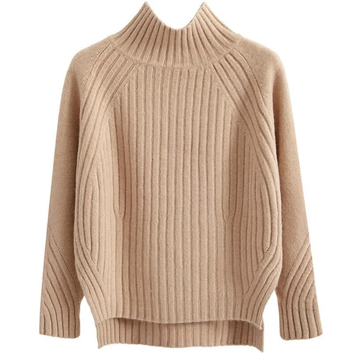 Beatrice | Damen Gerippter Winterpullover mit hohem Kragen