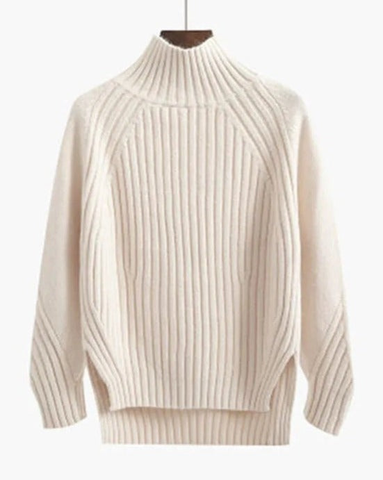 Beatrice | Damen Gerippter Winterpullover mit hohem Kragen