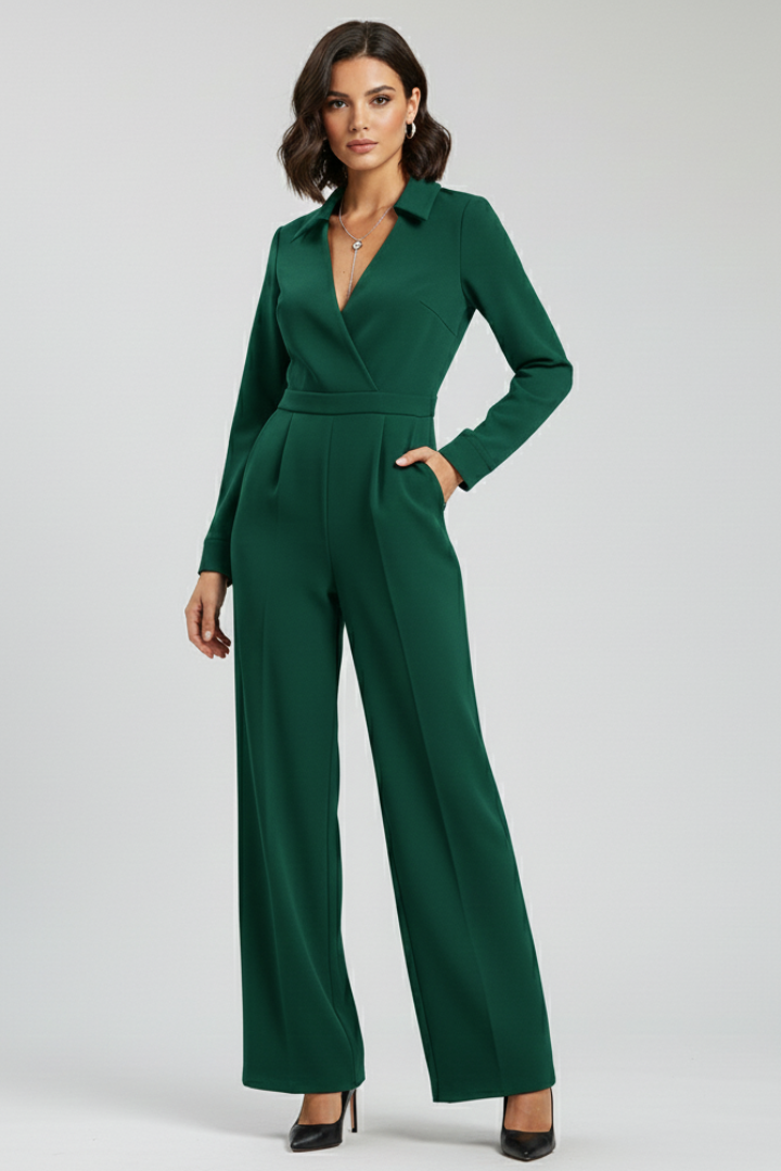 Jessica | Damen Kragen Wide-Leg Taillierter Jumpsuit