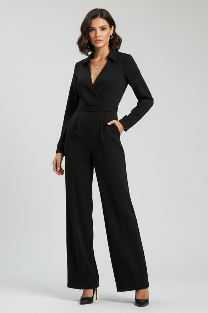 Jessica | Damen Kragen Wide-Leg Taillierter Jumpsuit
