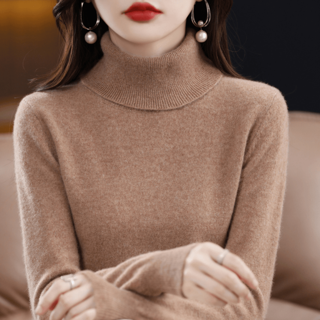 Elfriede | Damen Klassischer Warmer Strickpullover mit Rollkragen