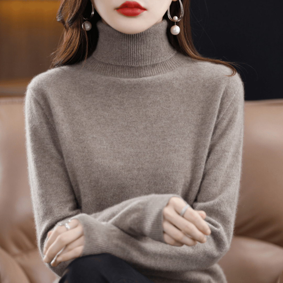 Elfriede | Damen Klassischer Warmer Strickpullover mit Rollkragen