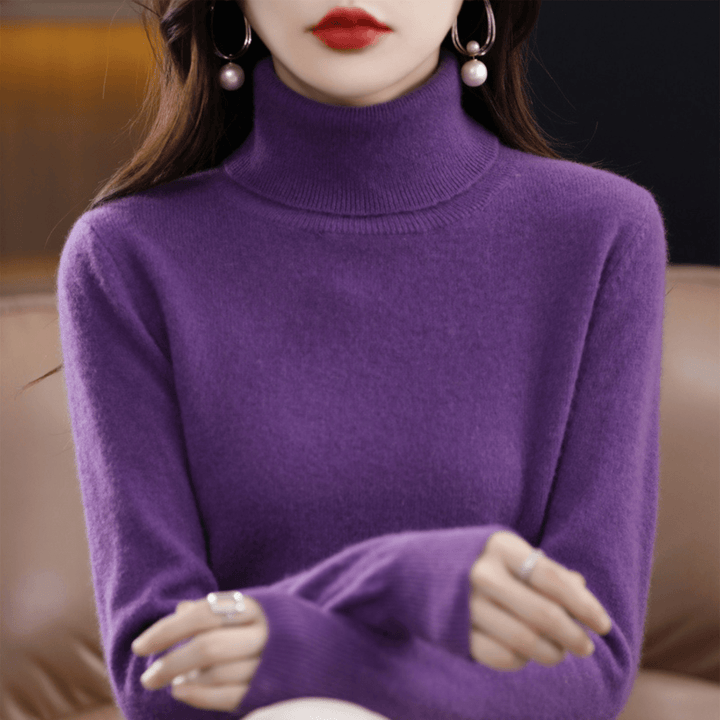Elfriede | Damen Klassischer Warmer Strickpullover mit Rollkragen