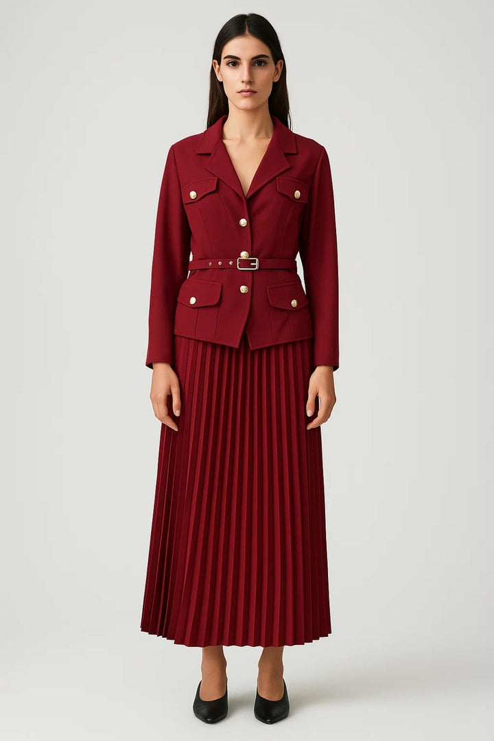 Birgit | Damen Zweireihiger Blazer mit Faltenrock-Set