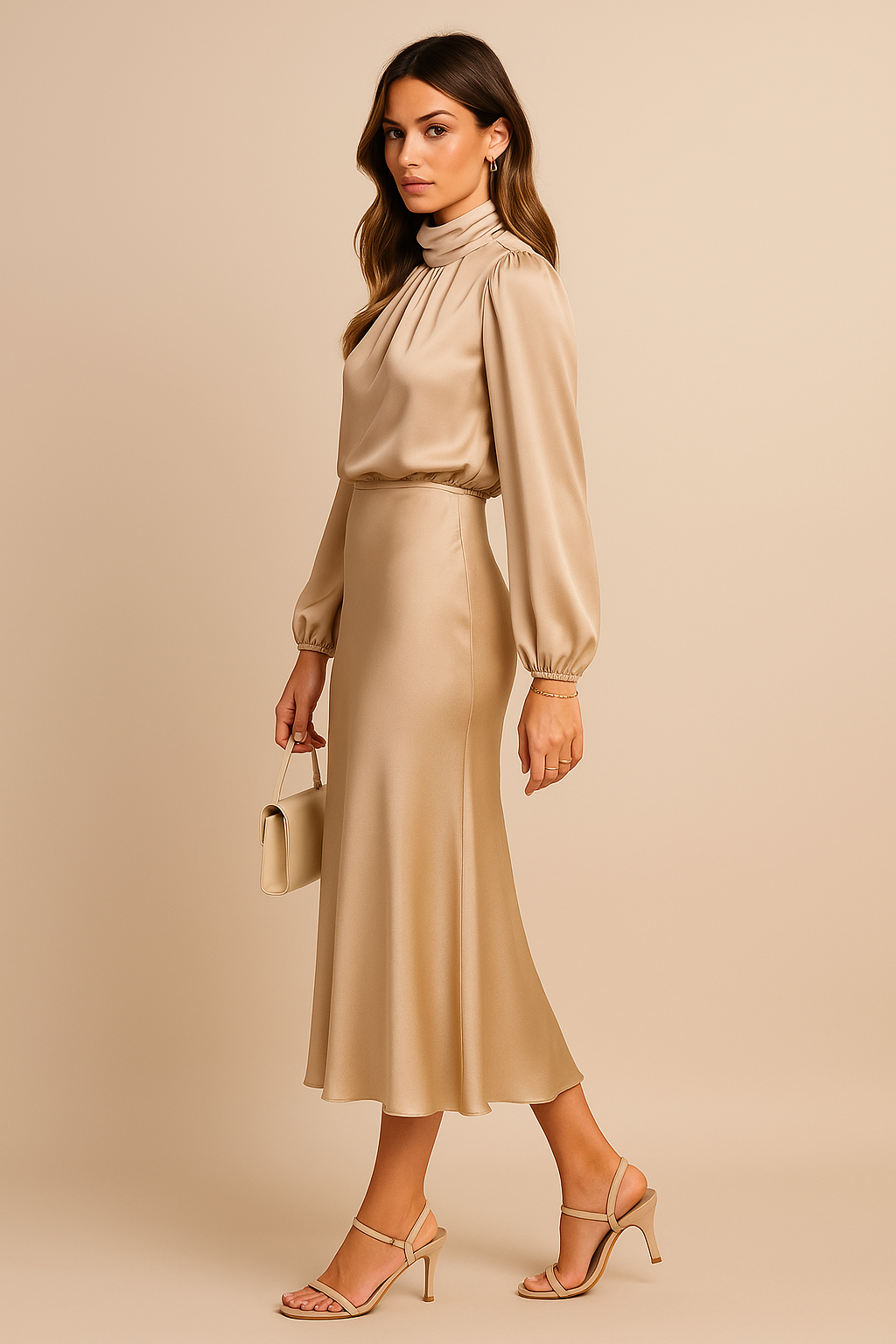 Julia | Damen Midikleid mit hohem Ausschnitt