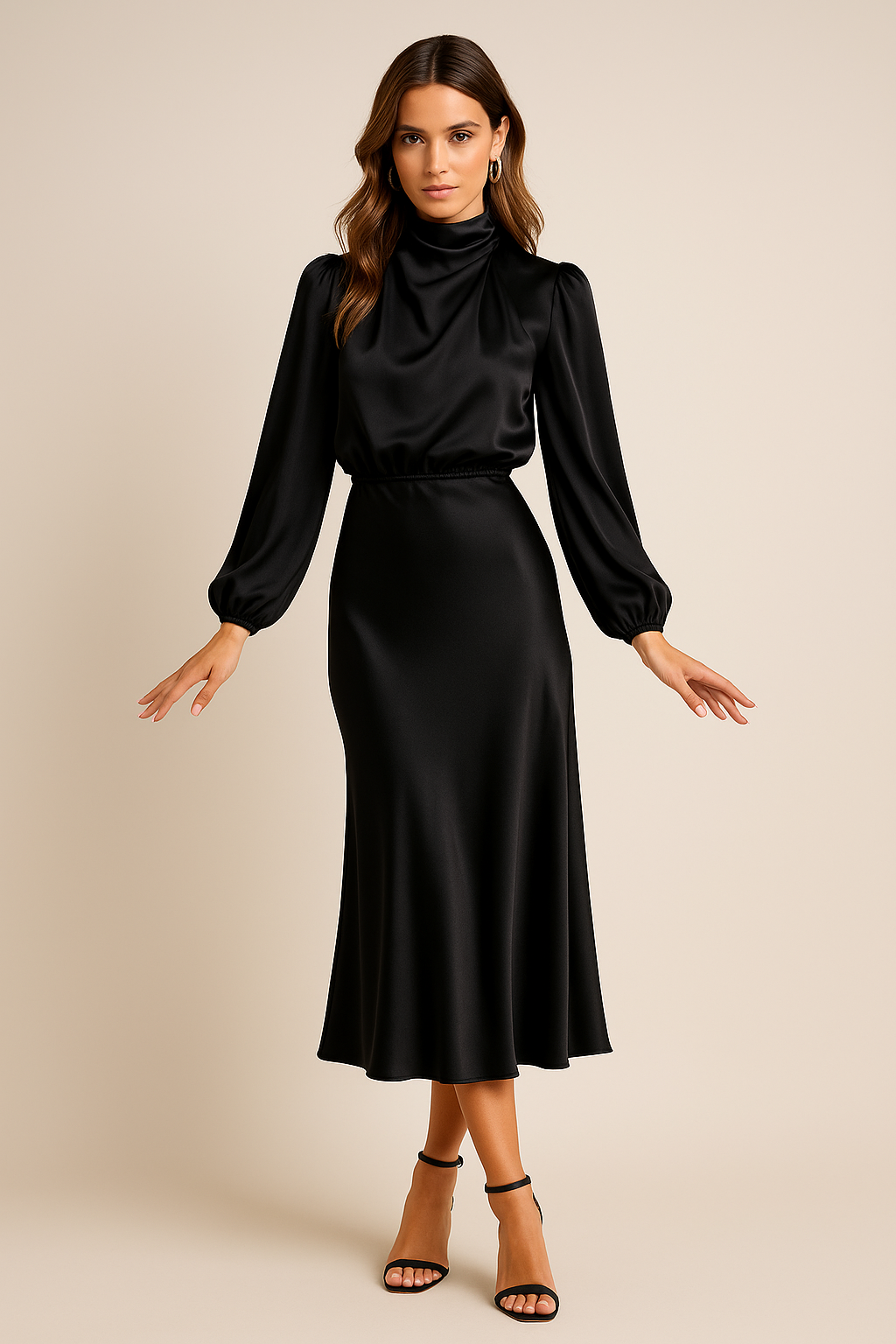 Julia | Damen Midikleid mit hohem Ausschnitt
