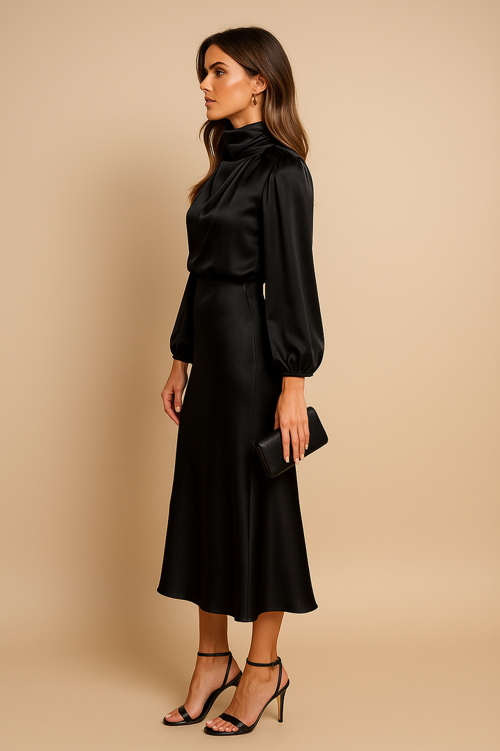 Julia | Damen Midikleid mit hohem Ausschnitt