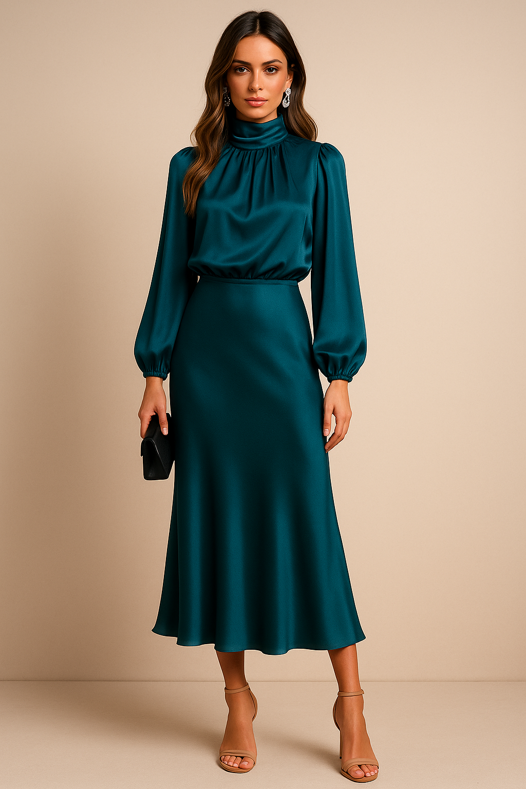 Julia | Damen Midikleid mit hohem Ausschnitt