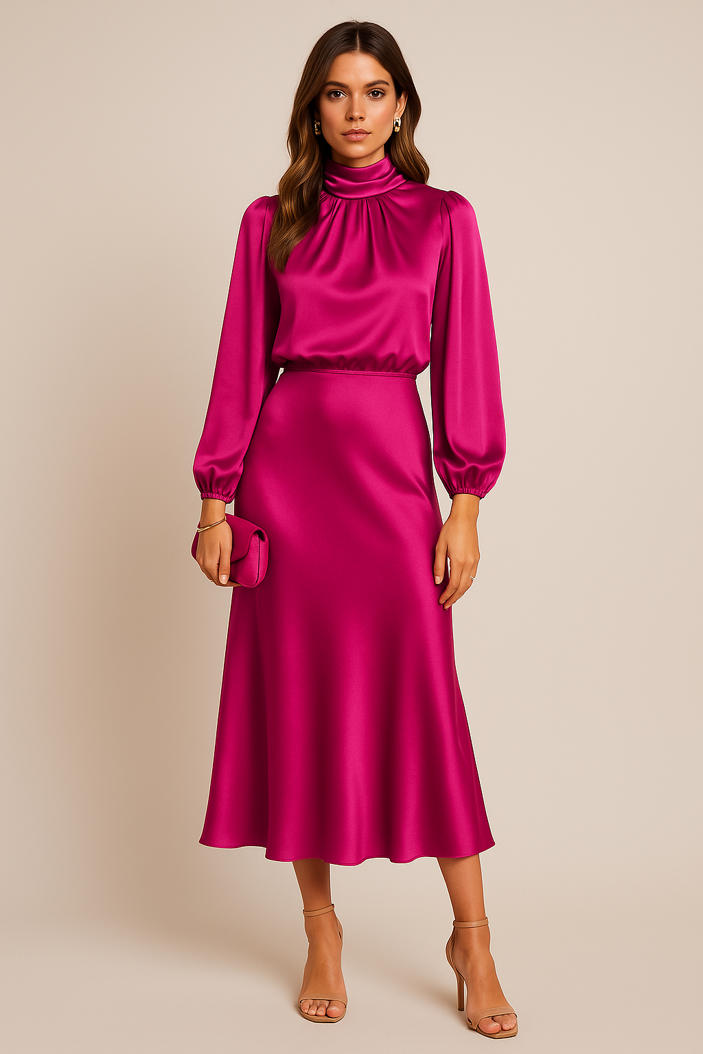 Julia | Damen Midikleid mit hohem Ausschnitt