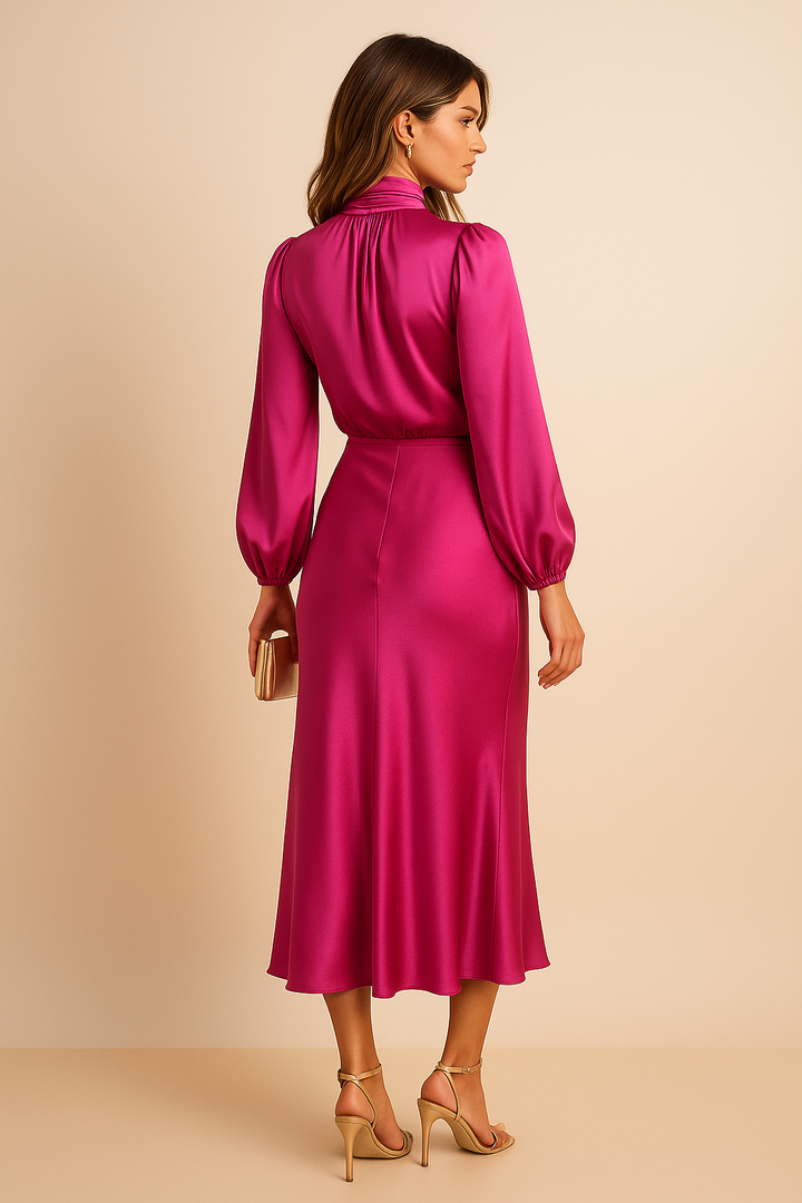 Julia | Damen Midikleid mit hohem Ausschnitt