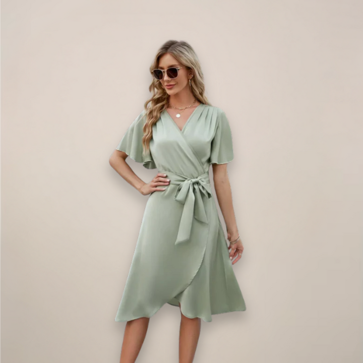 Britta | Damen Midi-Wickelkleid mit Frontknoten