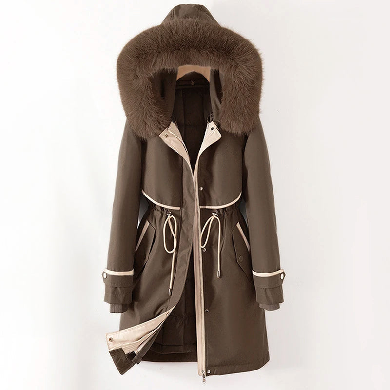 Hanna | Damen Warme, lange Jacke mit Kapuze