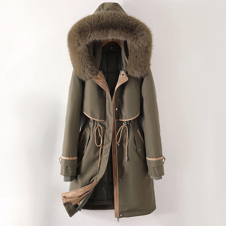 Hanna | Damen Warme, lange Jacke mit Kapuze