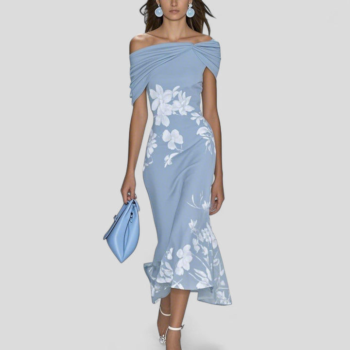 Anna | Damen Blumen Off-Shoulder Midi Kleid