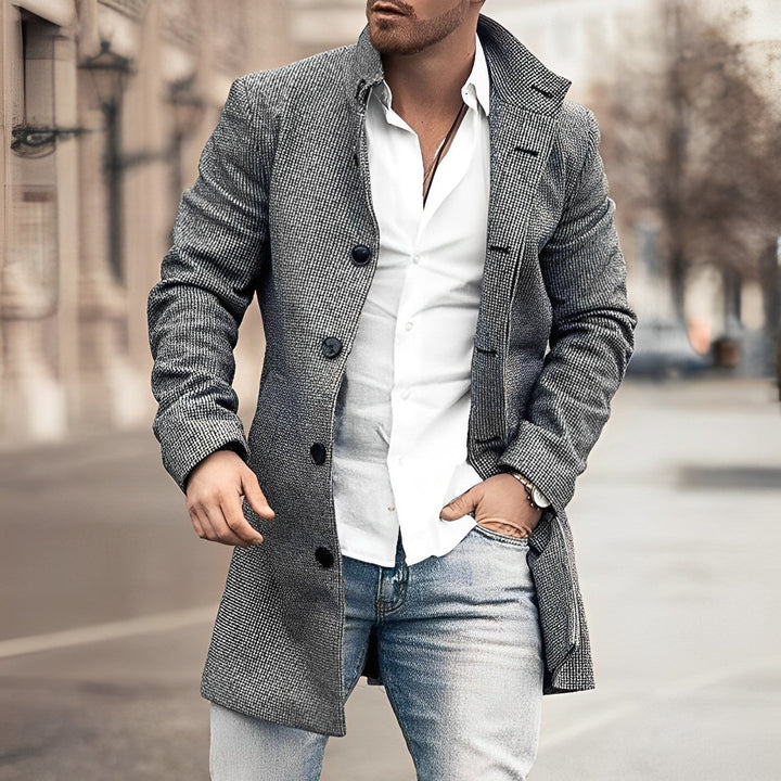 Michael | Herren Klassischer Langer Mantel mit Knopfleiste