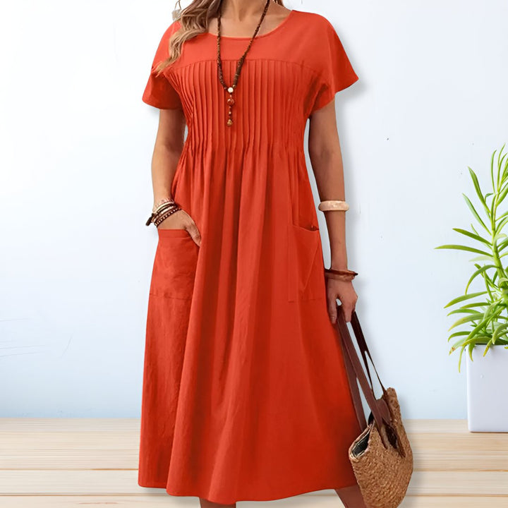 Laura | Damen Plissee Kurzarm Midi Kleid