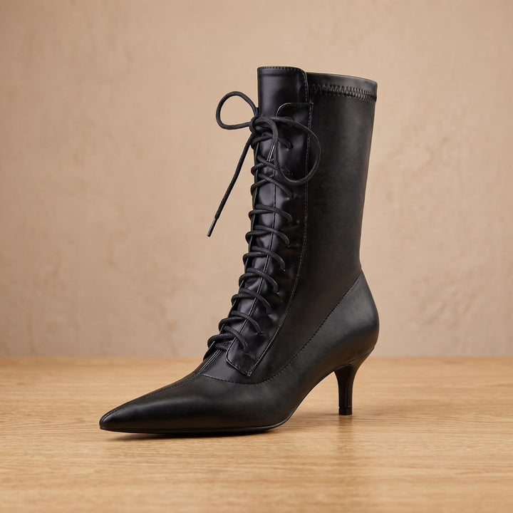 Avalon Stiefeletten Damen Spitze Schnürung Kitten Heel - Schwarz