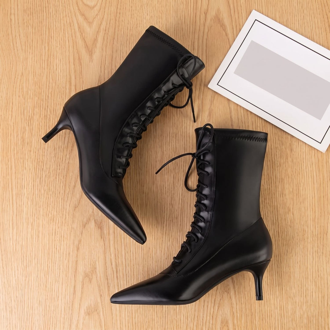 Avalon Stiefeletten Damen Spitze Schnürung Kitten Heel