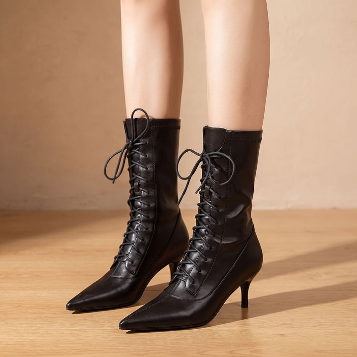 Avalon Stiefeletten Damen Spitze Schnürung Kitten Heel