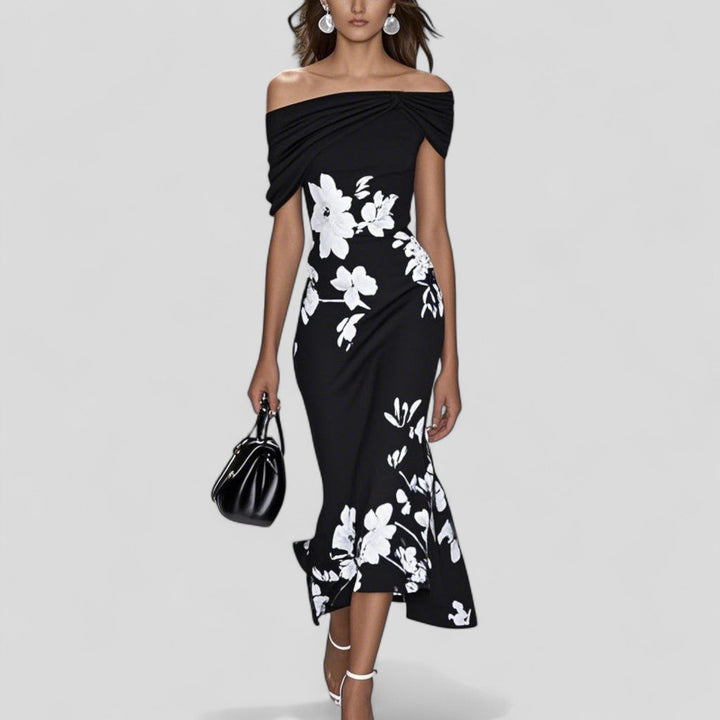 Anna | Damen Blumen Off-Shoulder Midi Kleid