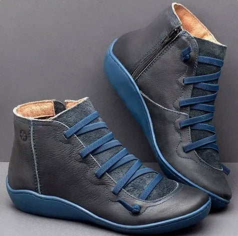 Frieda | Stiefel Damen Schnürung Leder Knöchelhohe Boots mit Reißverschluss