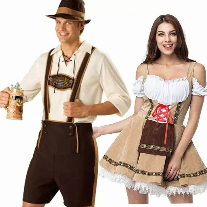 Bayerisches Paar Trachtenset Herren Lederhosen Damen Dirndl Oktoberfest Kostüm
