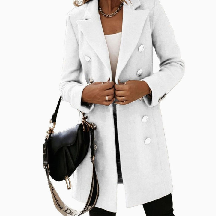 Übergangsjacke Damen Doppelreihiger Langmantel Slim-Fit - Weiß