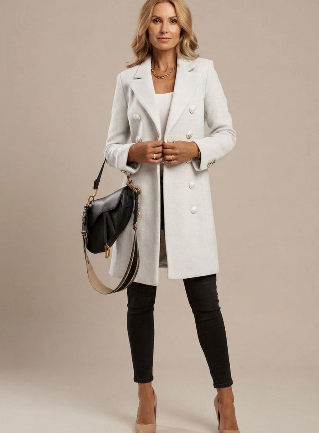 Übergangsjacke Damen Doppelreihiger Langmantel Slim-Fit
