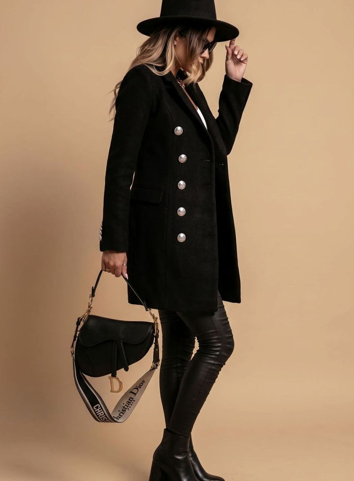 Übergangsjacke Damen Doppelreihiger Langmantel Slim-Fit