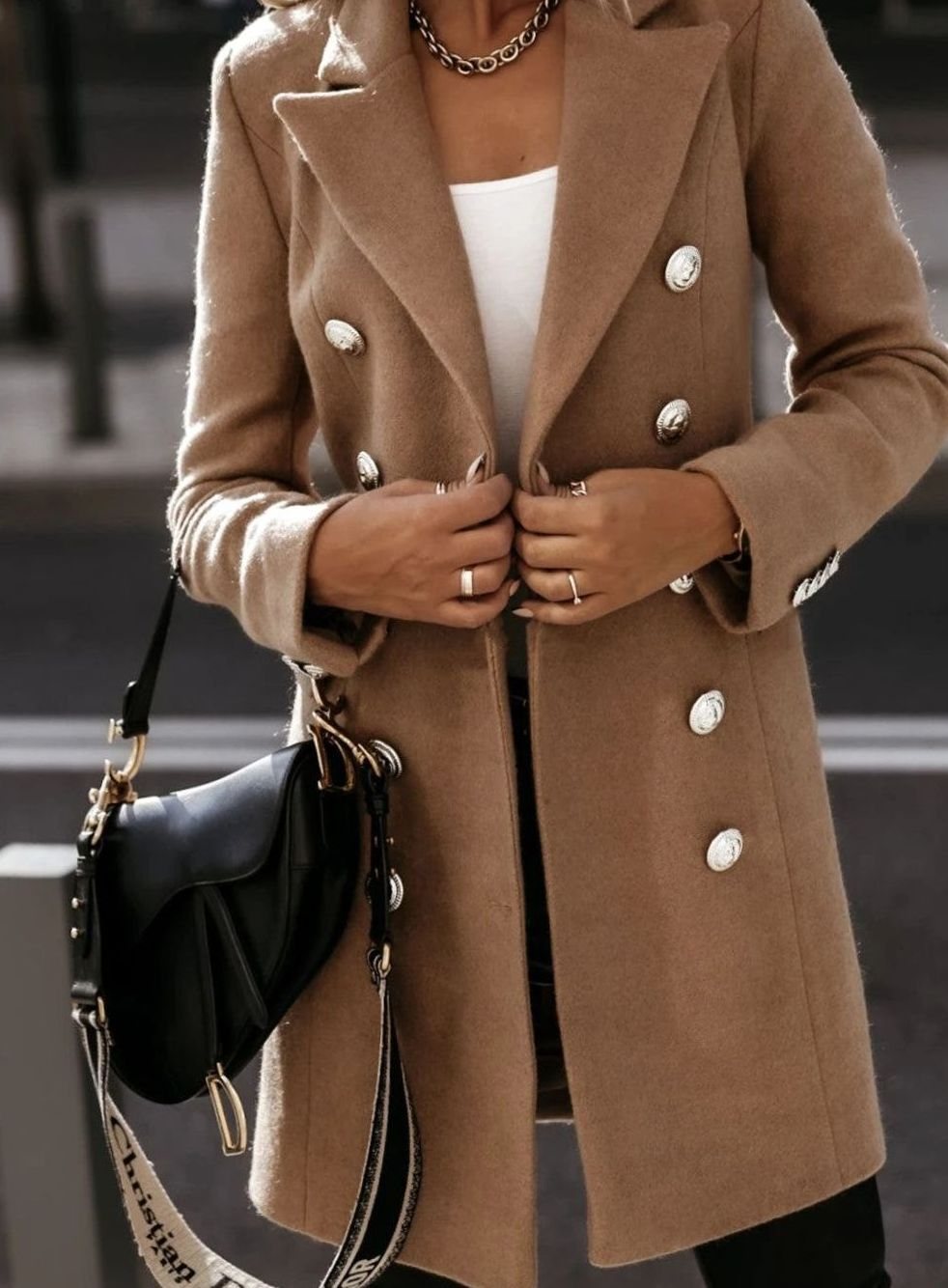 Übergangsjacke Damen Doppelreihiger Langmantel Slim-Fit