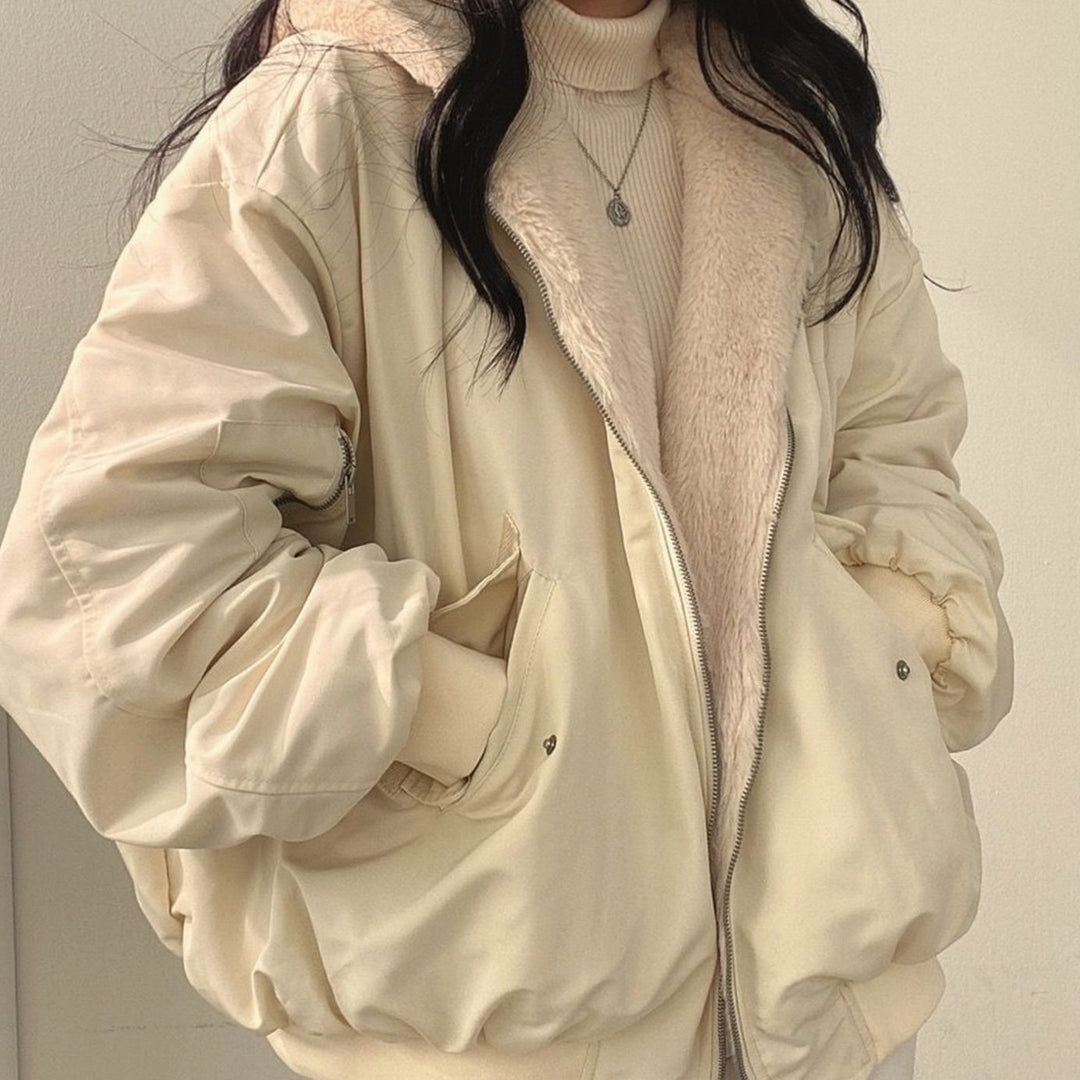 Übergangsjacke Damen Wende-Bomberjacke gefüttert mit Reißverschluss - Beige