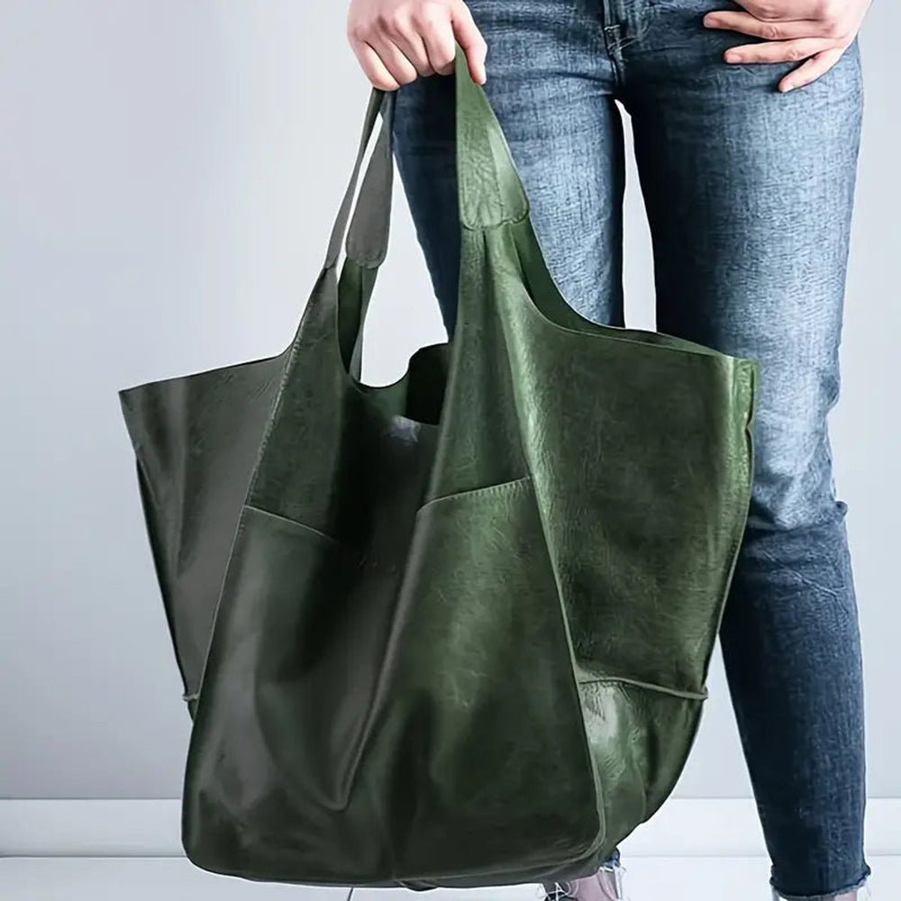 Übergroße Veganleder Tote Bag mit Magnetverschluss - Olive