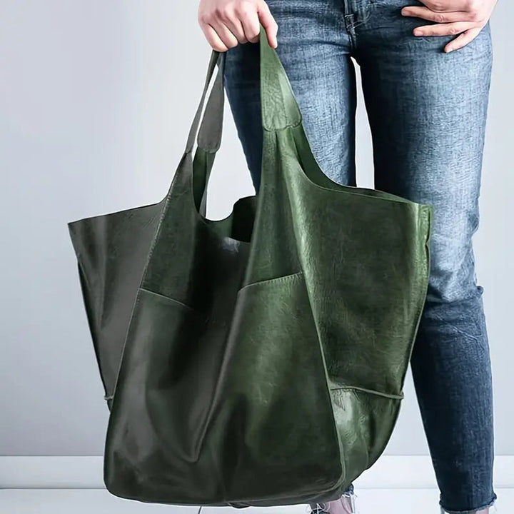 Übergroße Veganleder Tote Bag mit Magnetverschluss - Olive