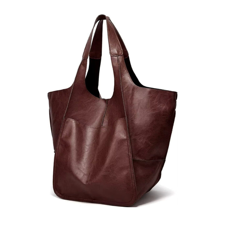Übergroße Veganleder Tote Bag mit Magnetverschluss - Espresso