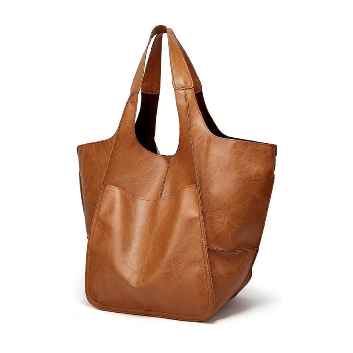 Übergroße Veganleder Tote Bag mit Magnetverschluss - Kastanie