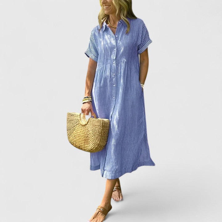 Maja | Damen Lockeres Gestreiftes Hemd-Midikleid