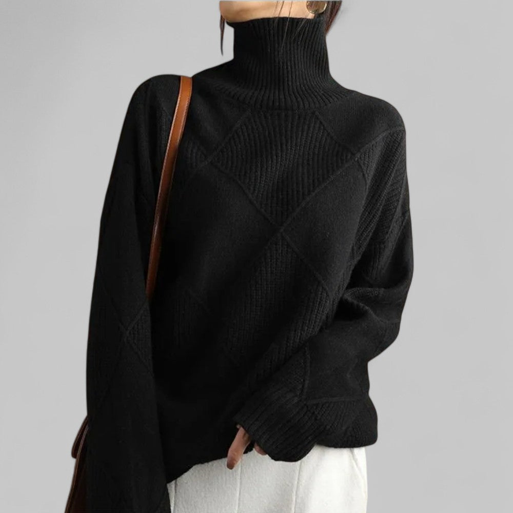 Barbara | Damen Oversized Winterpullover mit Muster und Rollkragen