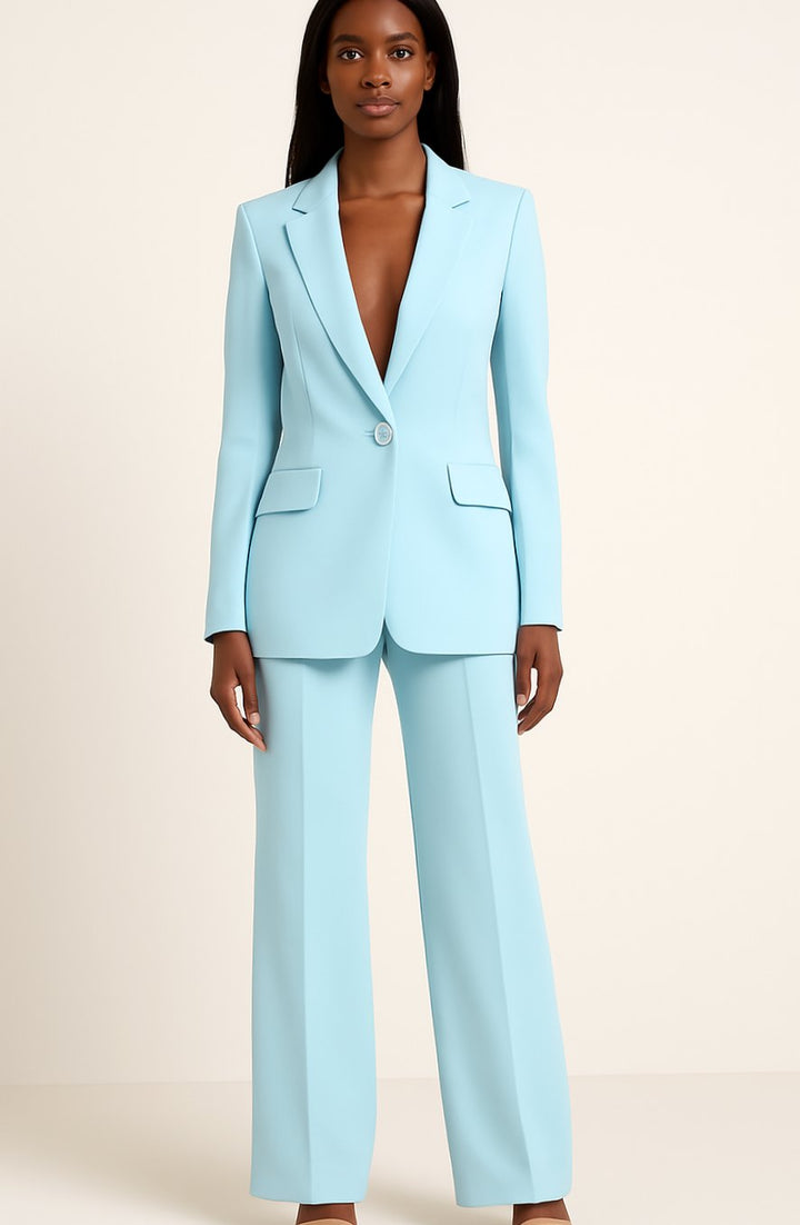 Blazer Hosen Set für Damen Einknöpfiger Anzug Set Damen Elegant - Türkis