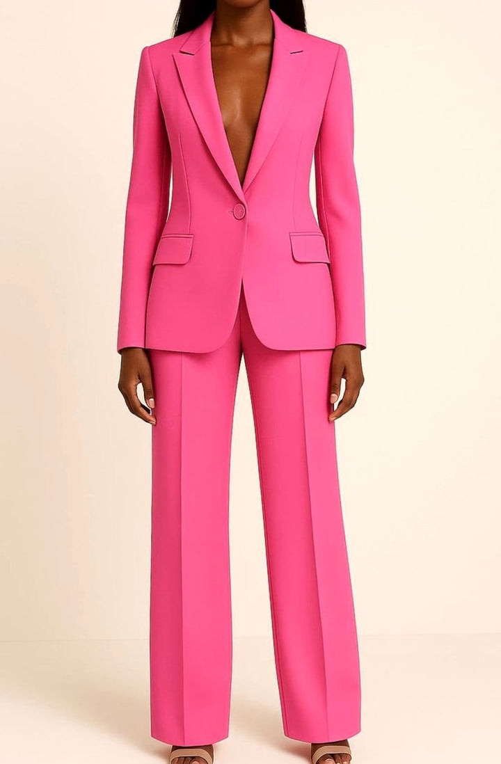 Blazer Hosen Set für Damen Einknöpfiger Anzug Set Damen Elegant - Rosa