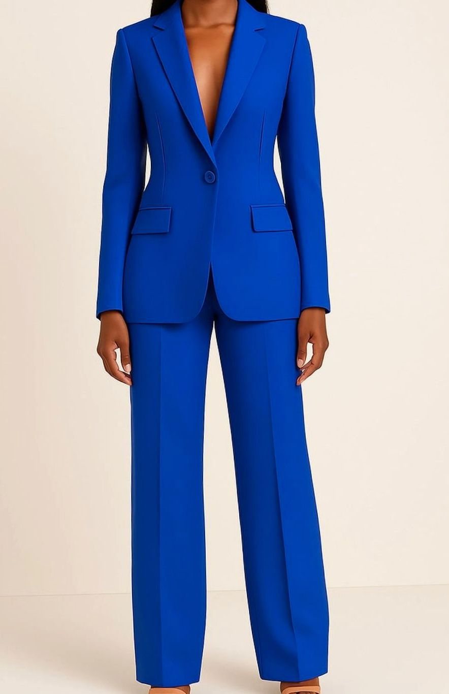 Blazer Hosen Set für Damen Einknöpfiger Anzug Set Damen Elegant - Blau