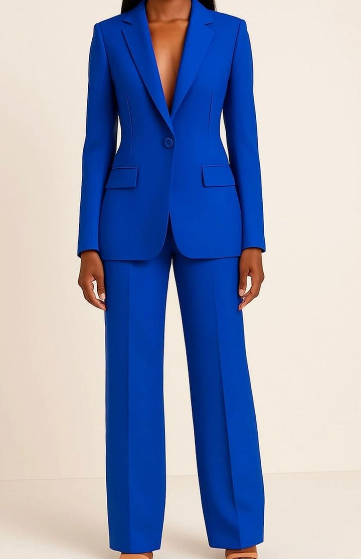 Blazer Hosen Set für Damen Einknöpfiger Anzug Set Damen Elegant - Blau