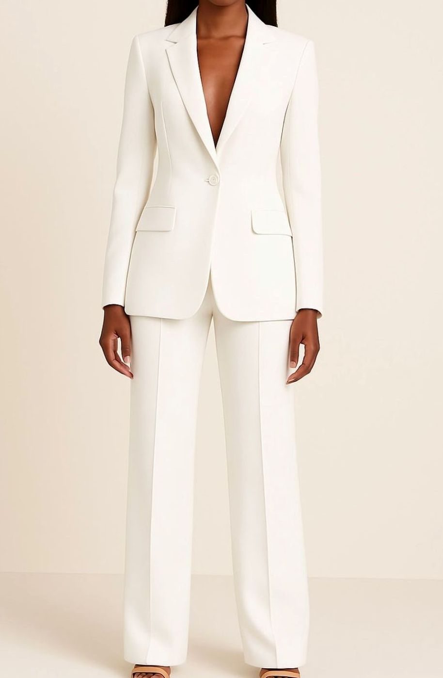 Blazer Hosen Set für Damen Einknöpfiger Anzug Set Damen Elegant - Weiß