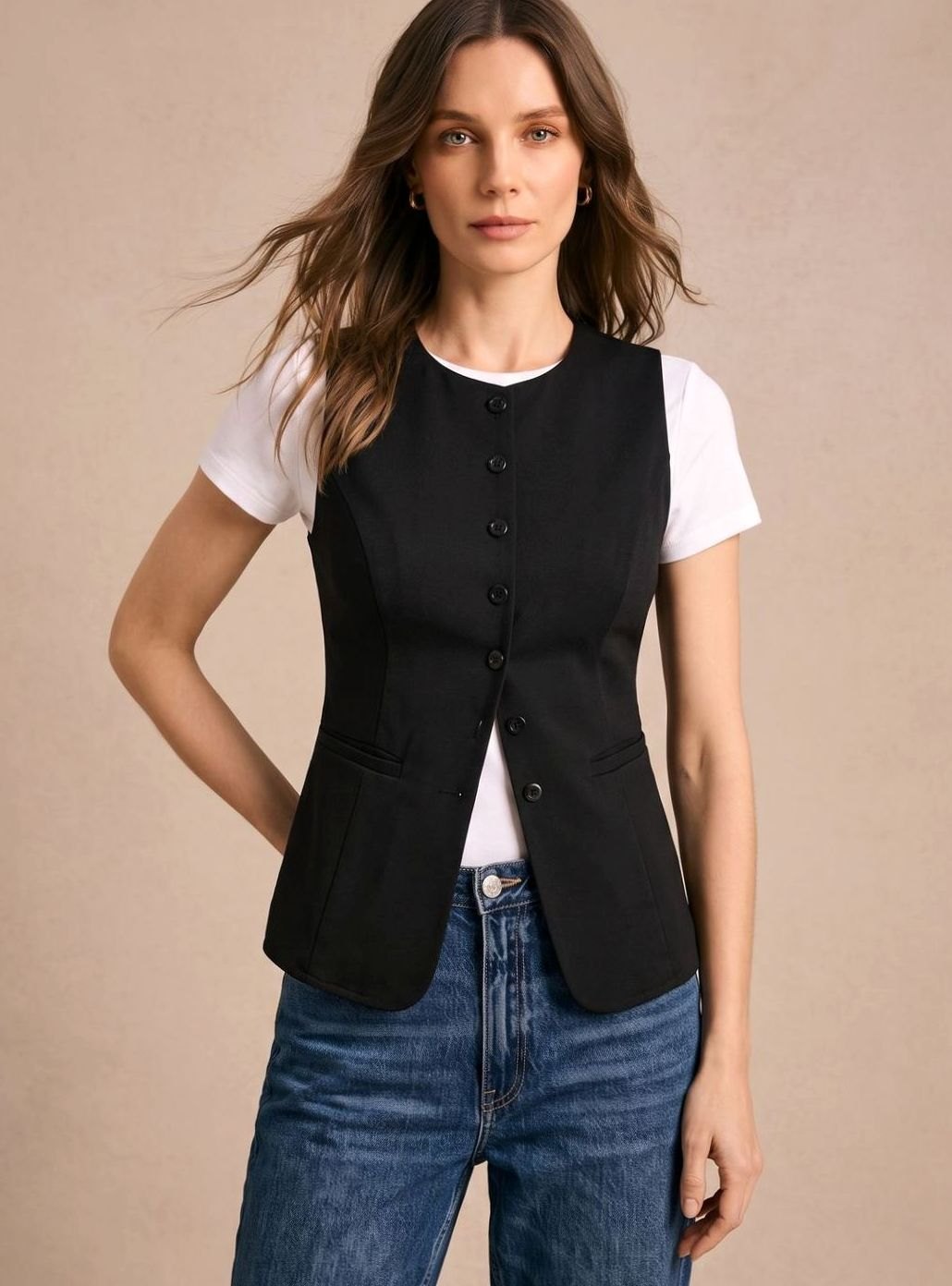 Bodywarmer Damen Elegante Ärmellose Knopfleisten-Weste