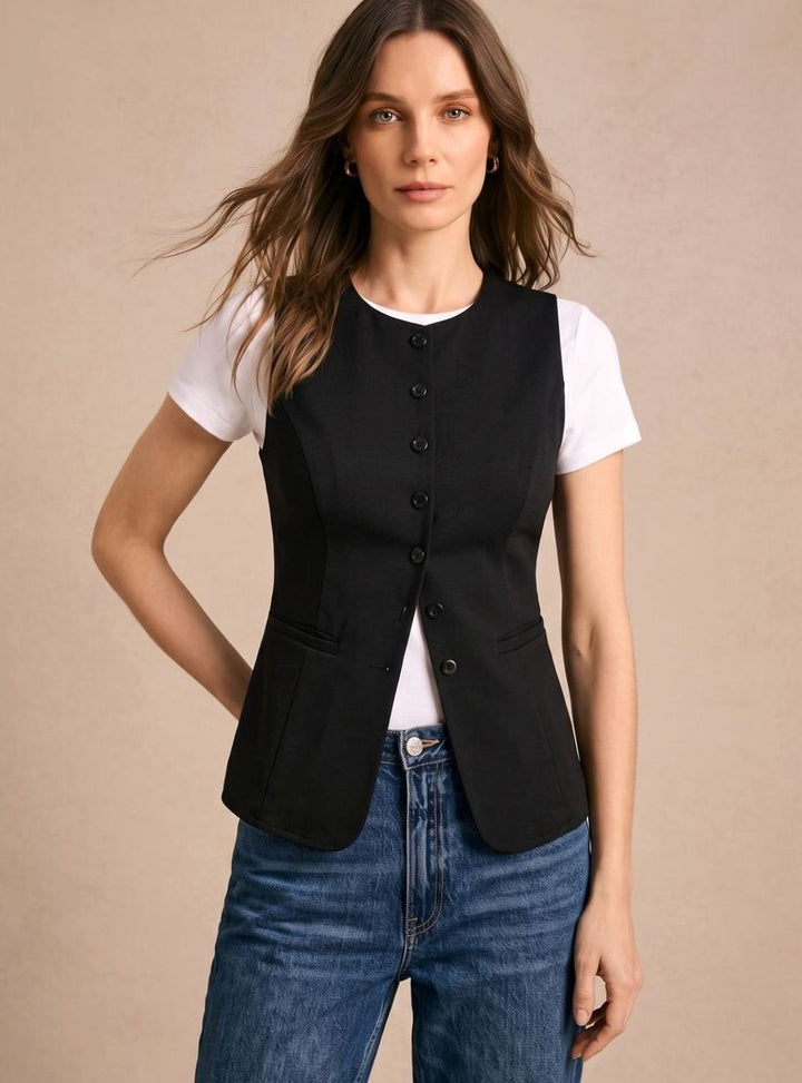 Bodywarmer Damen Elegante Ärmellose Knopfleisten-Weste