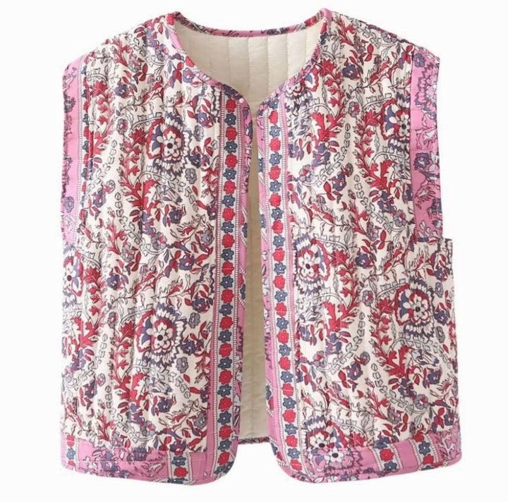 Bodywarmer Damen gesteppte Blumen-Weste mit Seitentaschen - Lila