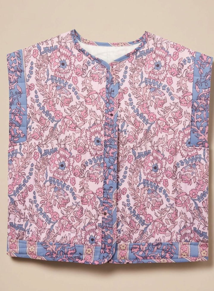 Bodywarmer Damen gesteppte Blumen-Weste mit Seitentaschen - Rosa