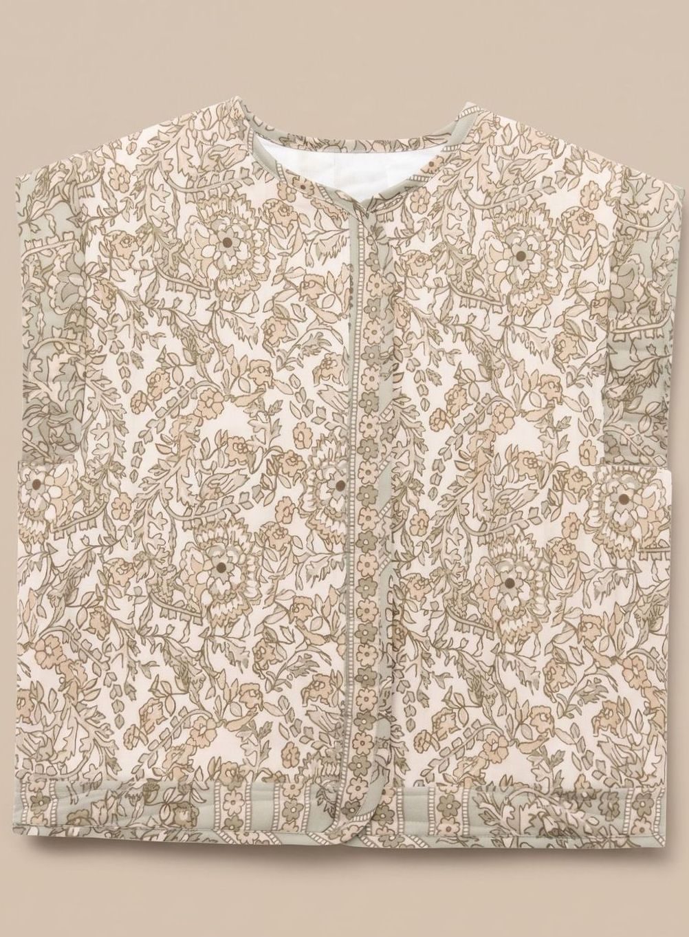 Bodywarmer Damen gesteppte Blumen-Weste mit Seitentaschen - Khaki