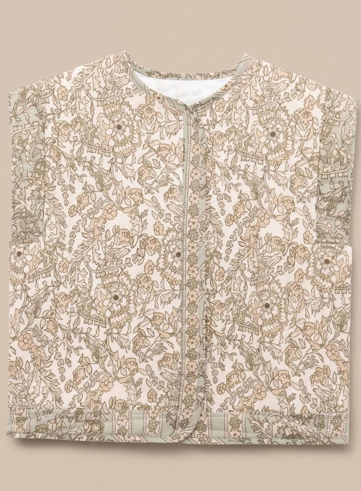 Bodywarmer Damen gesteppte Blumen-Weste mit Seitentaschen - Khaki