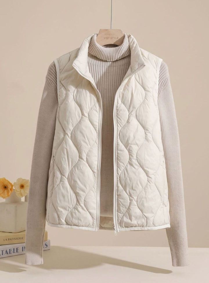Bodywarmer Damen Gesteppte Weste mit Stehkragen - Cremefarben